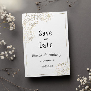 Luxe witgouden typografie pioen Save the Date Kaart