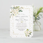 Luxe Witte Bloemen Gouden Glitters Sweet Sixteen Kaart (Staand voorkant)