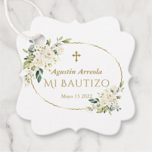 Luxe Witte Bloemen Gouden Mi Bautizo Bedankjes Labels