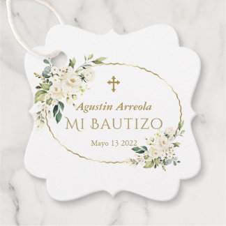 Luxe Witte Bloemen Gouden Mi Bautizo Bedankjes Labels