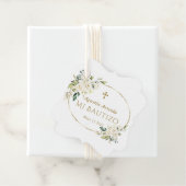 Luxe Witte Bloemen Gouden Mi Bautizo Bedankjes Labels (In situ)