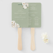 Luxe Witte Bloemen Premium Sage Bruiloft Programma Handwaaier (Voorkant en achterkant)