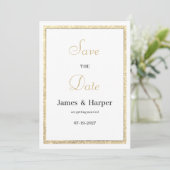 Luxe witte elegante gouden glitter Save the Date Kaart (Staand voorkant)