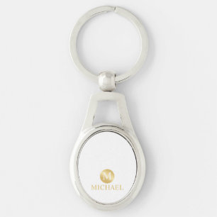 Luxe witte en gouden gepersonaliseerde monogram sleutelhanger