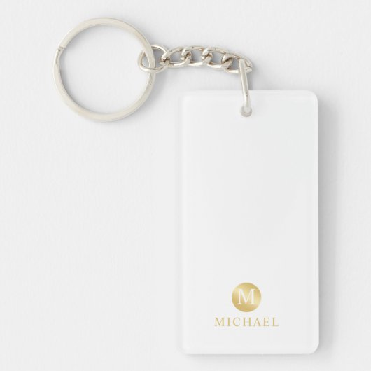 Luxe witte en gouden gepersonaliseerde monogram sleutelhanger (Voorkant)