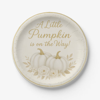 Luxe witte en gouden pompoen babyshower papieren b bordje