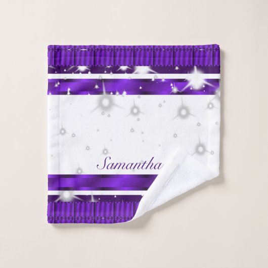 Luxe witte en Paarse scriptnaam Bad Handdoek (Wasdoekje)