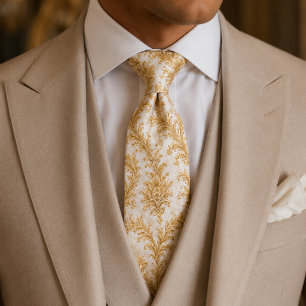 Luxe witte & gouden barokke trouw stropdas