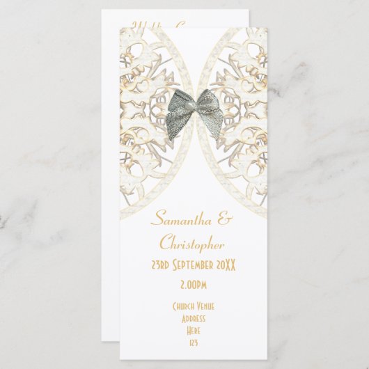 Luxe witte kant damast kerk bruiloft programma (Voorkant / Achterkant)