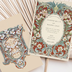 Luxe witte lelies art nouveau bruiloft kaart