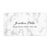 Luxe witte marmeren script moderne verzendadres etiket (Voorkant)
