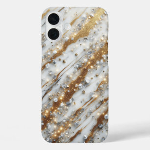 Luxe witte marmeren telefoonhoesje met glinsterend iPhone 16 plus hoesje