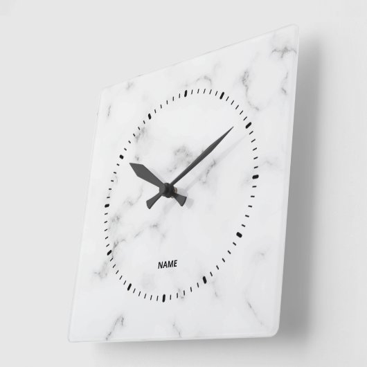Luxe witte marmertextuur vierkante klok (Hoek)