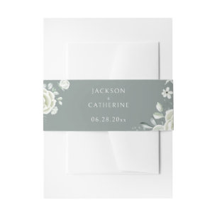Luxe Witte Rose Sage Groene Bruiloft Uitnodigingen Wikkel