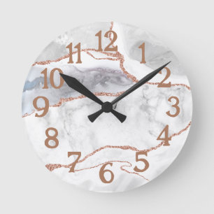 Luxe Witte Roze Gouden Glitter Agate Marmer Ronde Klok