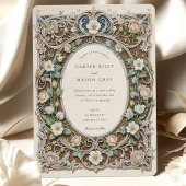 Luxe witte rozen Art Nouveau bruiloft Kaart