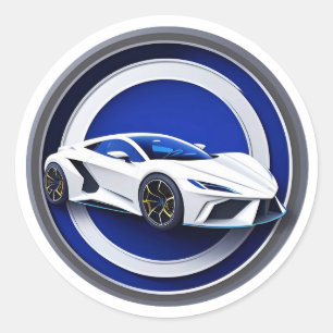Luxe Witte Sportauto Embleem Ronde Sticker