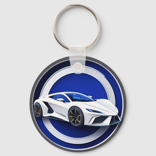 Luxe witte sportwagen embleem sleutelhanger (Voorkant)