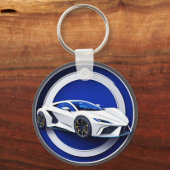 Luxe witte sportwagen embleem sleutelhanger (Voorkant)