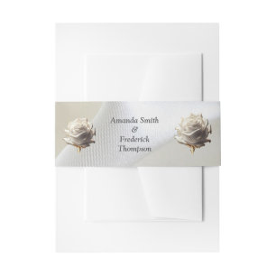 Luxe, Witte, Stromende Zijde & Witte Rozen. Uitnodigingen Wikkel