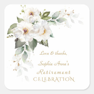 Luxe Witte Wilde Rozen Pensioenfeest Vierkante Sticker