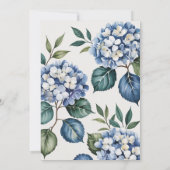 Luxe zachte blauwe hortensia bruidsdouche kaart (Achterkant)