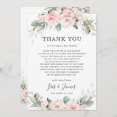 Luxe Zachte Hued Blush Roze Bloemen Groen Bruiloft Bedankkaart (Voorkant / Achterkant)