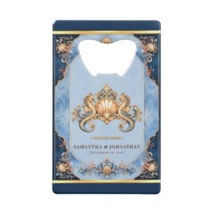 Luxe zeepaard strand thema huwelijksgunsten kredietkaart flessenopener