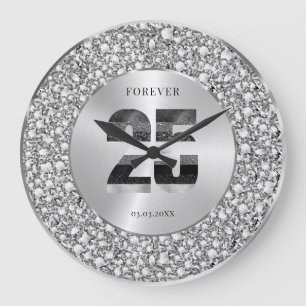 Luxe Zilver 25e Verjaardag Zwart & Grijs Glitters Grote Klok