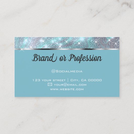 Luxe zilver Blauwgroen gemarmerde glitter glanzend Visitekaartje (Achterkant)