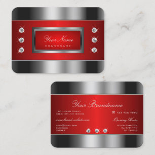 Luxe zilver en rood met glinsterende rhinestones visitekaartje