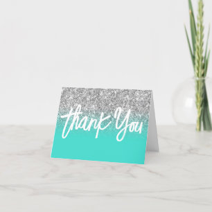 Luxe Zilver Glitter Turquoise Ombre Bedankkaart
