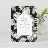 Luxe Zilver Tropisch Bladgroen Bruiloft Kaart (Staand voorkant)