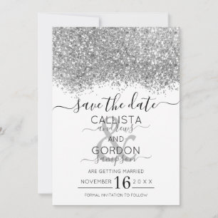 Luxe Zilver Wit Glitter Confetti Bruiloft Save The Date