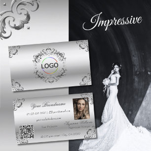 Luxe Zilveren  Decor Logo Foto en QR-code Visitekaartje
