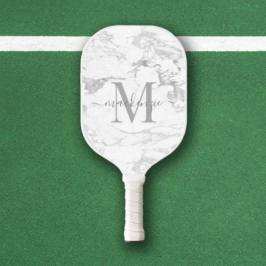 Luxe zilveren folie marmer monogram pickleball paddle