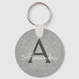 Luxe Zilveren Glitter & Glans Monogram Sleutelhanger
