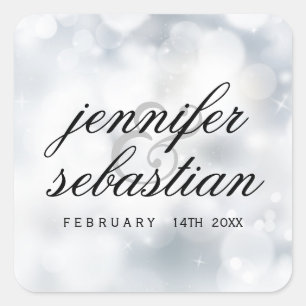 Luxe Zilveren Glitter Lights Bruiloft monogram Vierkante Sticker