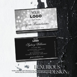 Luxe Zilveren Glitter Logo Zwart Zilveren Kader Visitekaartje