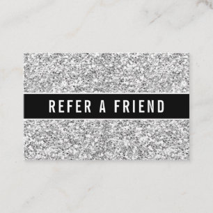 Luxe Zilveren Glitter Salon Referral Klant Visitekaartje
