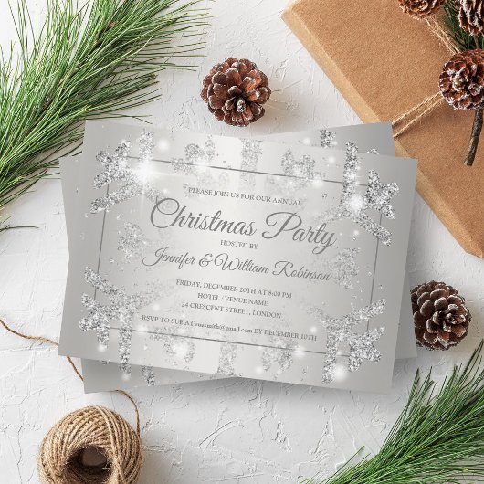 Luxe Zilveren Glitter Sneeuw Kerstfeest Kaart