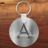 Luxe Zilveren Nep RVS Monogram Sleutelhanger (Voorkant)