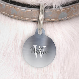Luxe Zilveren Ombre Geborsteld Metalen Monogram Huisdierpenning