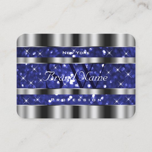 Luxe zilveren Royal Blue Sparkle Glitter Monogram Visitekaartje (Voorkant)