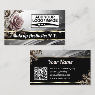 Luxe Zilveren Roze Rose Glitter Sterren QR Code Lo Visitekaartje