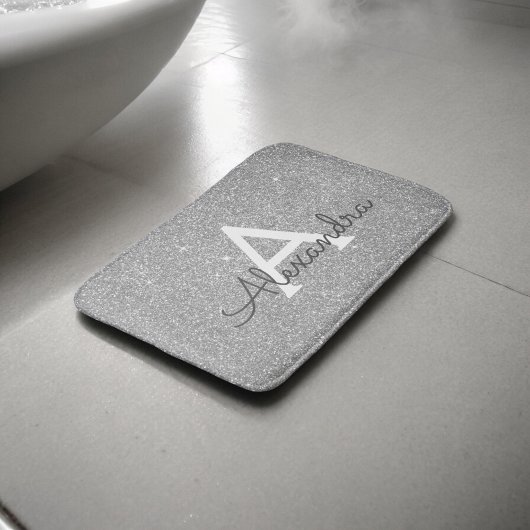 Luxe Zilveren Sparkle Glitter Monogram Naam Badmat