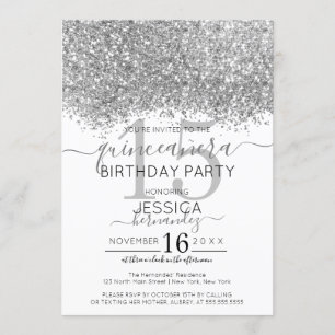 Luxe zilveren witte glitter Confetti Quinceañera Kaart