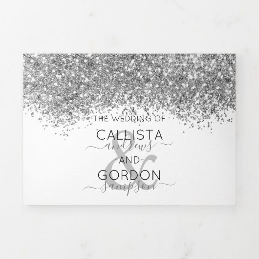Luxe Zilveren Witte Glitter Registry Detail RSVP Drieluik Uitnodiging (Cover)
