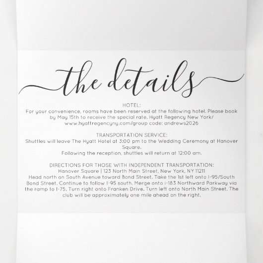 Luxe Zilveren Witte Glitter Registry Detail RSVP Drieluik Uitnodiging (Binnenkant midden)