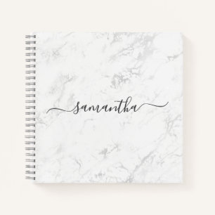 Luxe zilveren witte marmeren handtekening naam notitieboek
